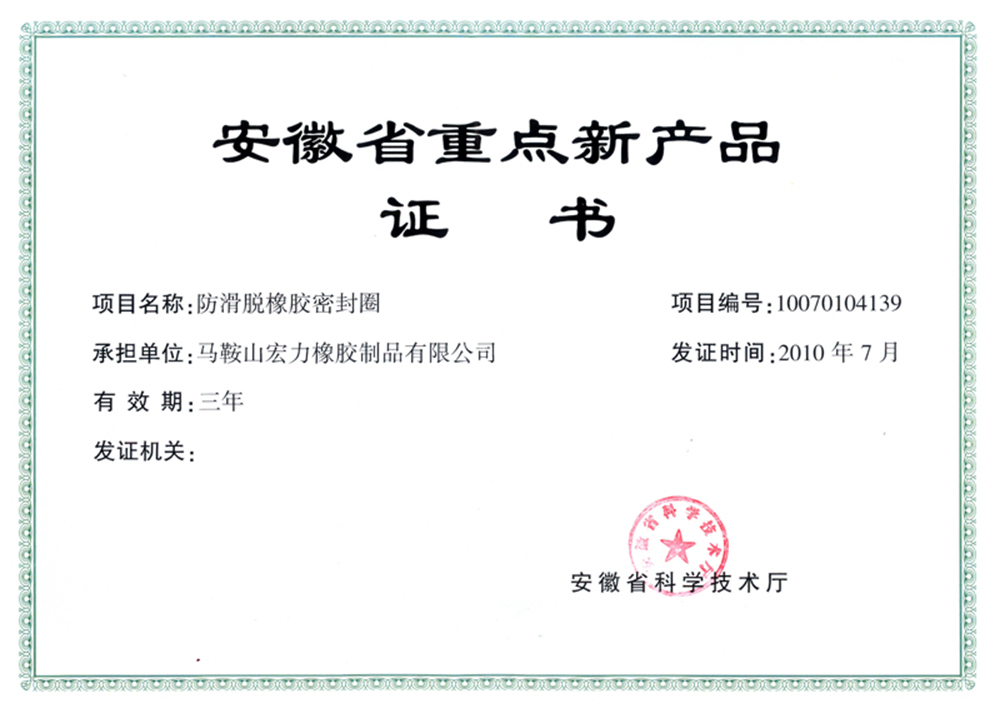 安徽省重点新产品证书
